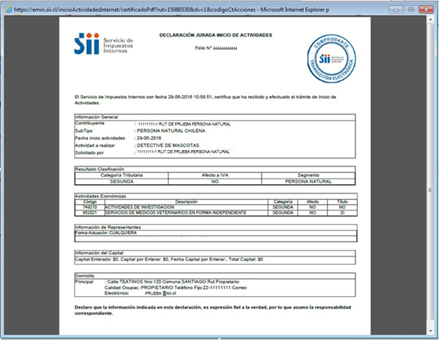 culiminación inicio actividades sii
