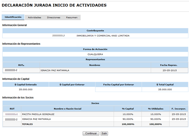 declaración jurada para inicio de actividades