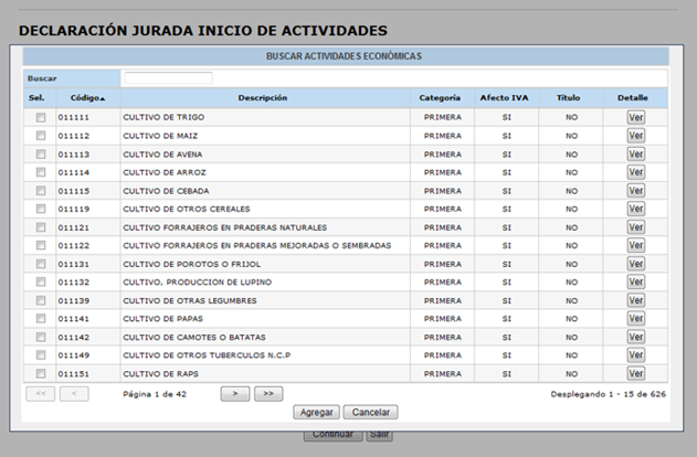 eleccion actividades ante sii