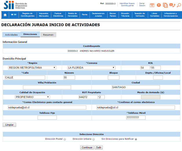 llenado formulario inicio actividades